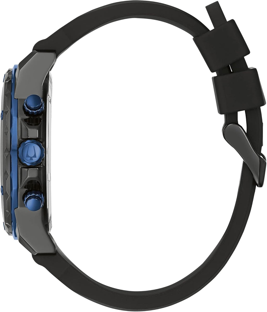 Bulova Men's Marine Star Series A Black and Blue Ion-Plated Stainless Steel 6-Hand Chronograph Quartz Watch, Black Silicone Strap, 40mm Style: 98B308