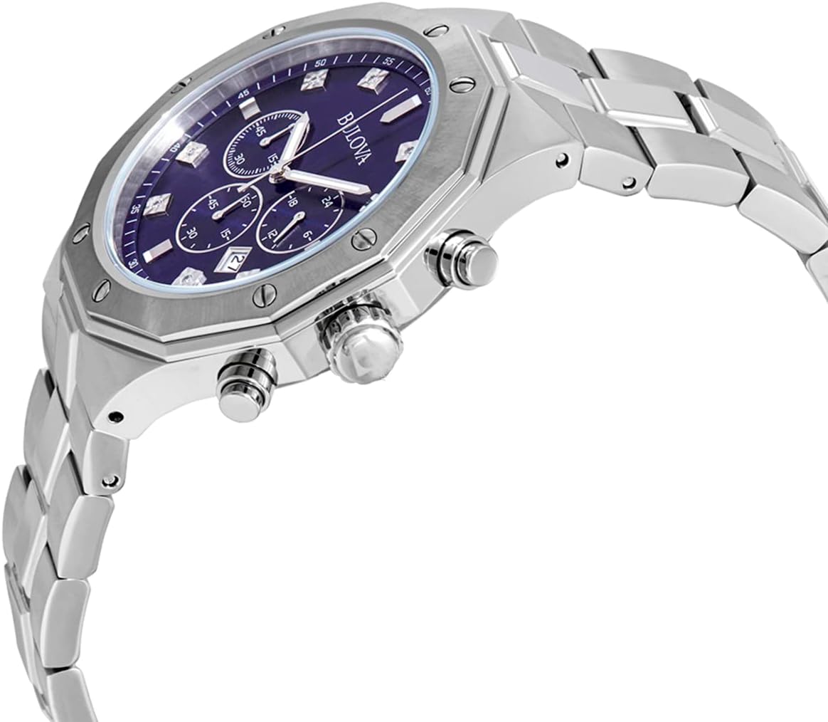 Bulova Men's Classic Diamond 6-Hand Chronograph Quartz Watch, Calendar Date, Luminous Markers, 100M Water Resistant, 44mm