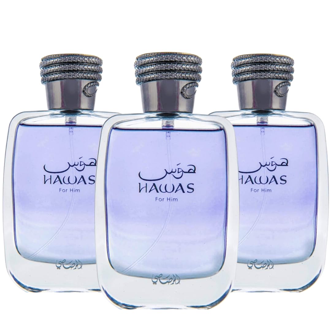 Hawas for Him Eau de Parfum Spray 100ml (3.4 oz) by Rasasi (Pack of 3)