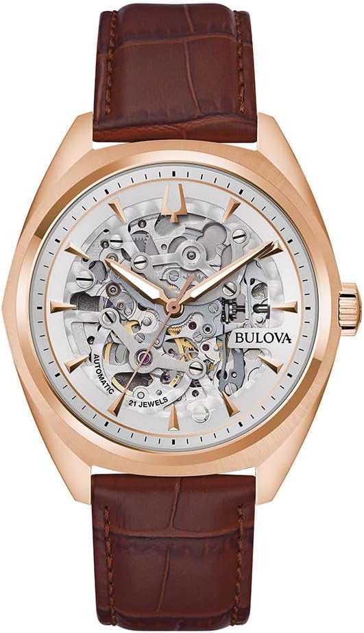 Bulova Men's Automatic Dress Classic Surveyor Watch, Black Leather Strap, Full Skeleton Dial, 42 Hour Power Reserve, 41mm