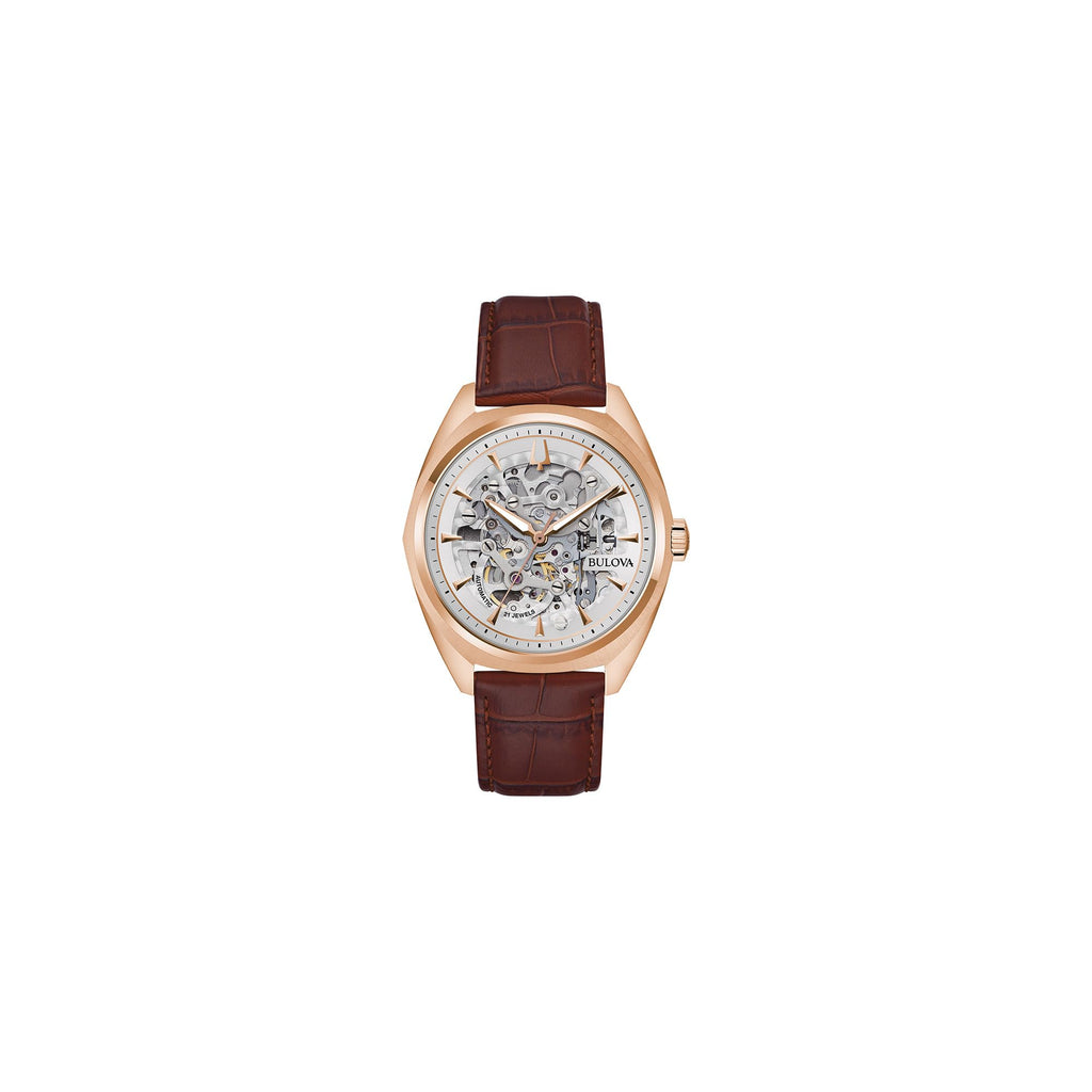 Bulova Men's Automatic Dress Classic Surveyor Watch, Black Leather Strap, Full Skeleton Dial, 42 Hour Power Reserve, 41mm