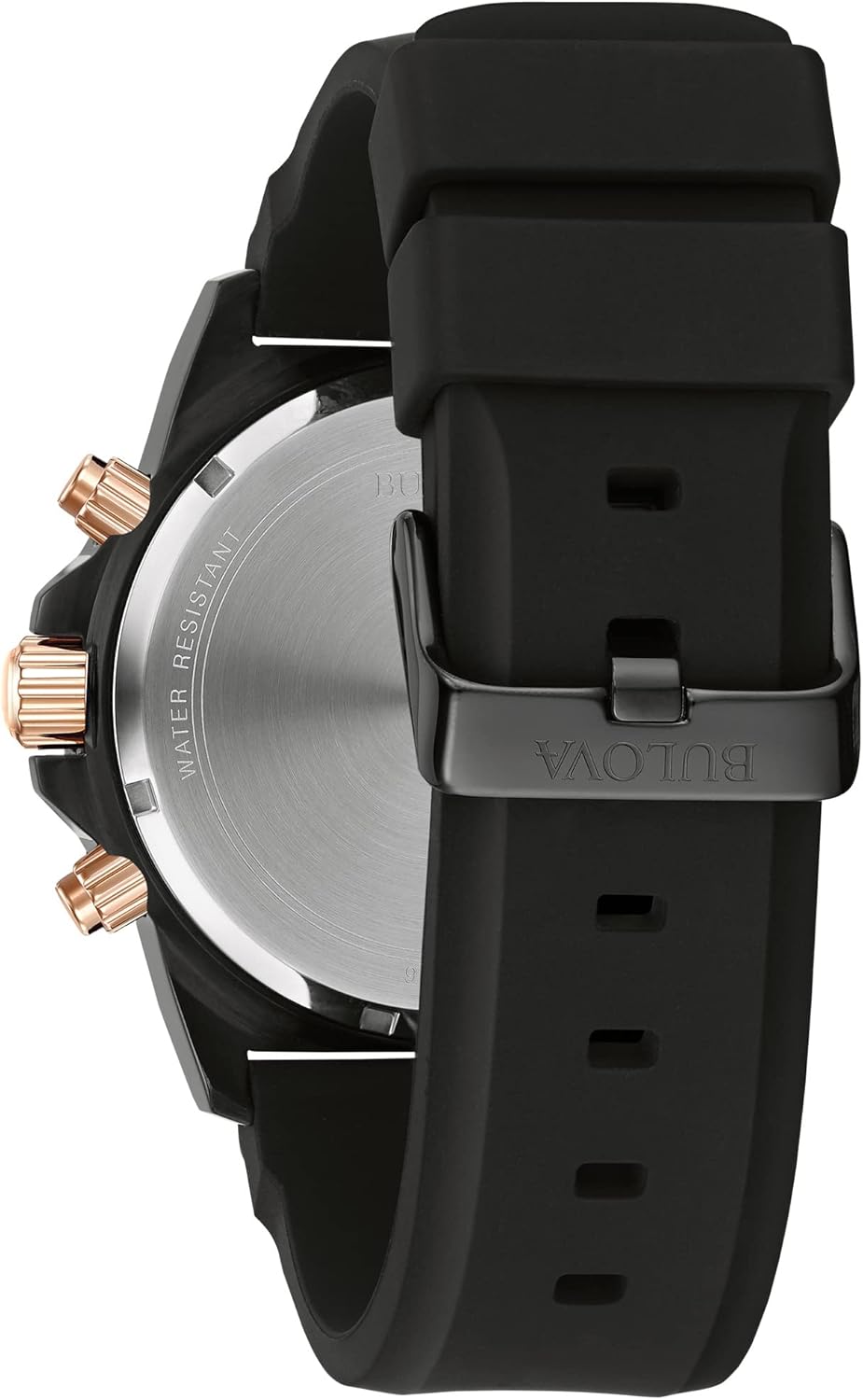 Bulova Men's Marine Star Series A Black and Gold Ion-Plated Stainless Steel 6-Hand Chronograph Quartz Watch, Black Silicone Strap Style: 98B307