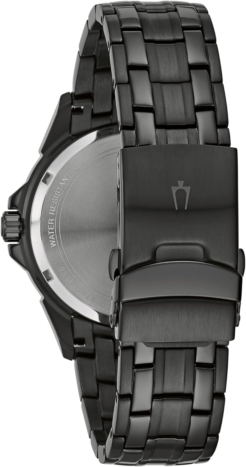 Bulova Men's Classic Dress 6-Hand Multi-Function Day/Date Quartz Watch, Black Patterned Dial, 43mm