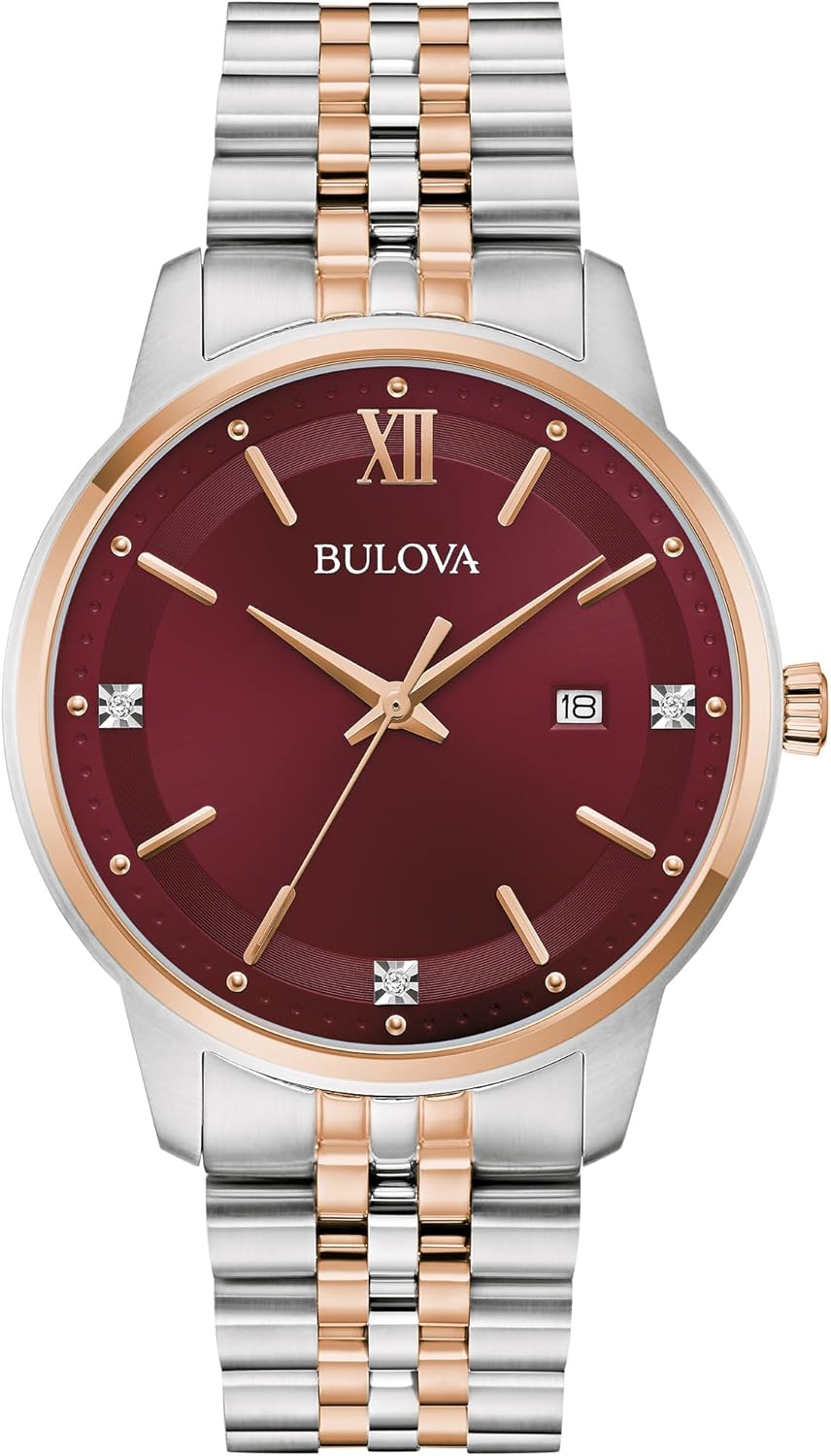 Bulova Men's Dress Classic Diamond Watch, 3-Hand Date Quartz Watch, Stainless Steel Bracelet, 41mm