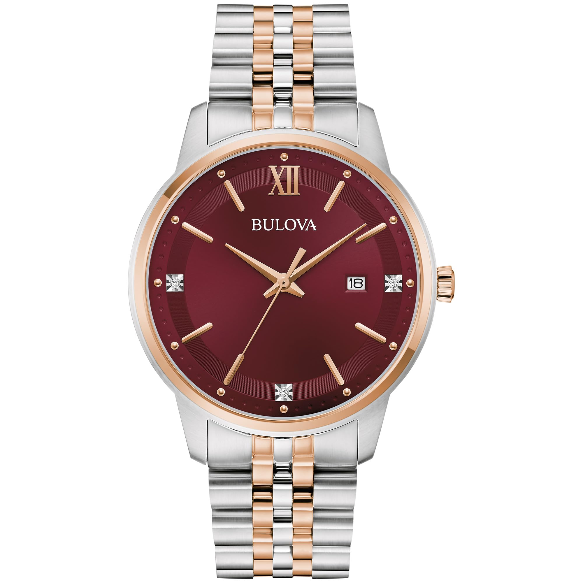 Bulova Men's Dress Classic Diamond Watch, 3-Hand Date Quartz Watch, Stainless Steel Bracelet, 41mm
