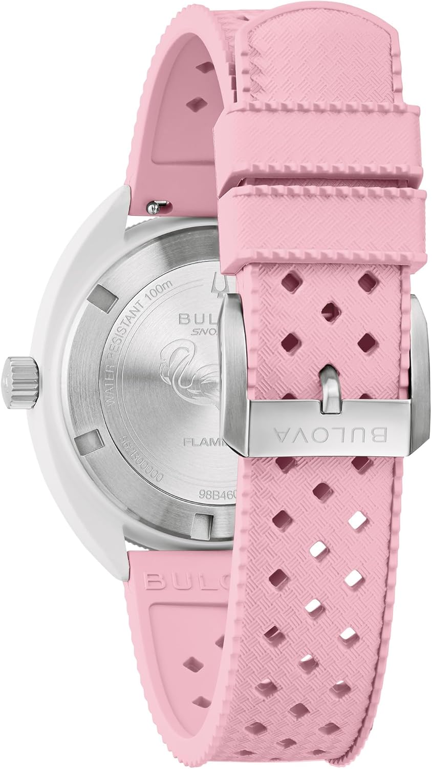 Bulova Oceanographer Snorkel Amazon Exclusive Ceramic Case and White Perforated Rubber Strap Watch, Day Date 100M WR