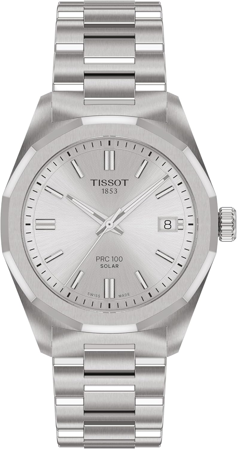 Tissot PRC 100 Solar, Silver Dial, 34mm Watch for Women, Stainless Steel Bracelet, Solar Quartz Movement, T1518221103100