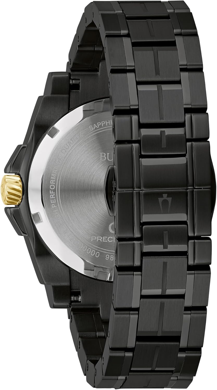 Bulova Men's Icon High Performance Quartz Black Ion Plated Stainless Steel Watch, 3-Hand, Chronograph, Curved, Black Dial, Sapphire Crystal Style: 98B408
