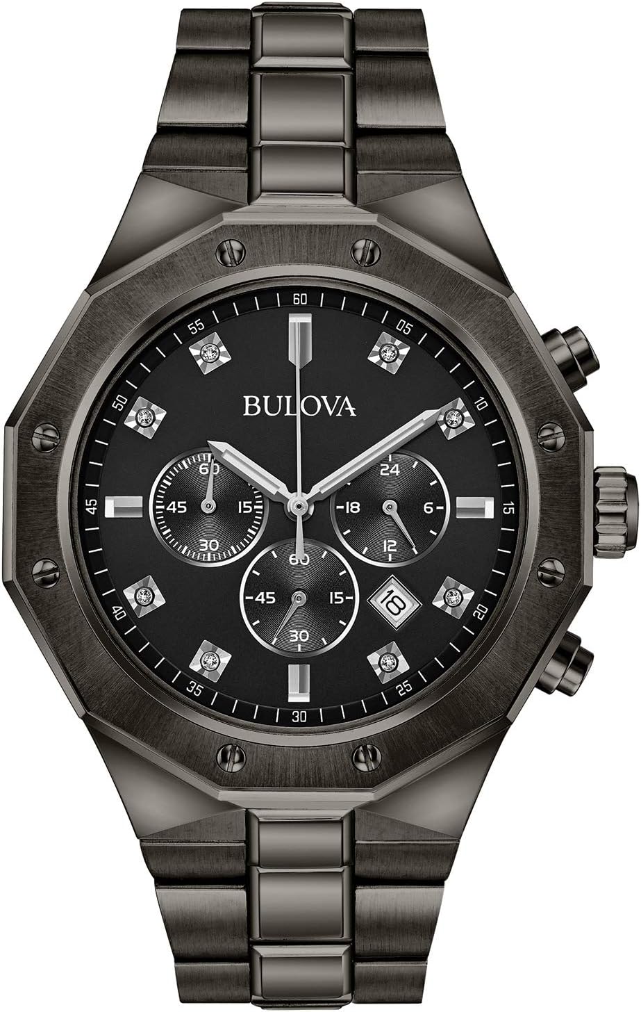 Bulova Men's Classic Diamond 6-Hand Chronograph Quartz Watch, Calendar Date, Luminous Markers, 100M Water Resistant, 44mm