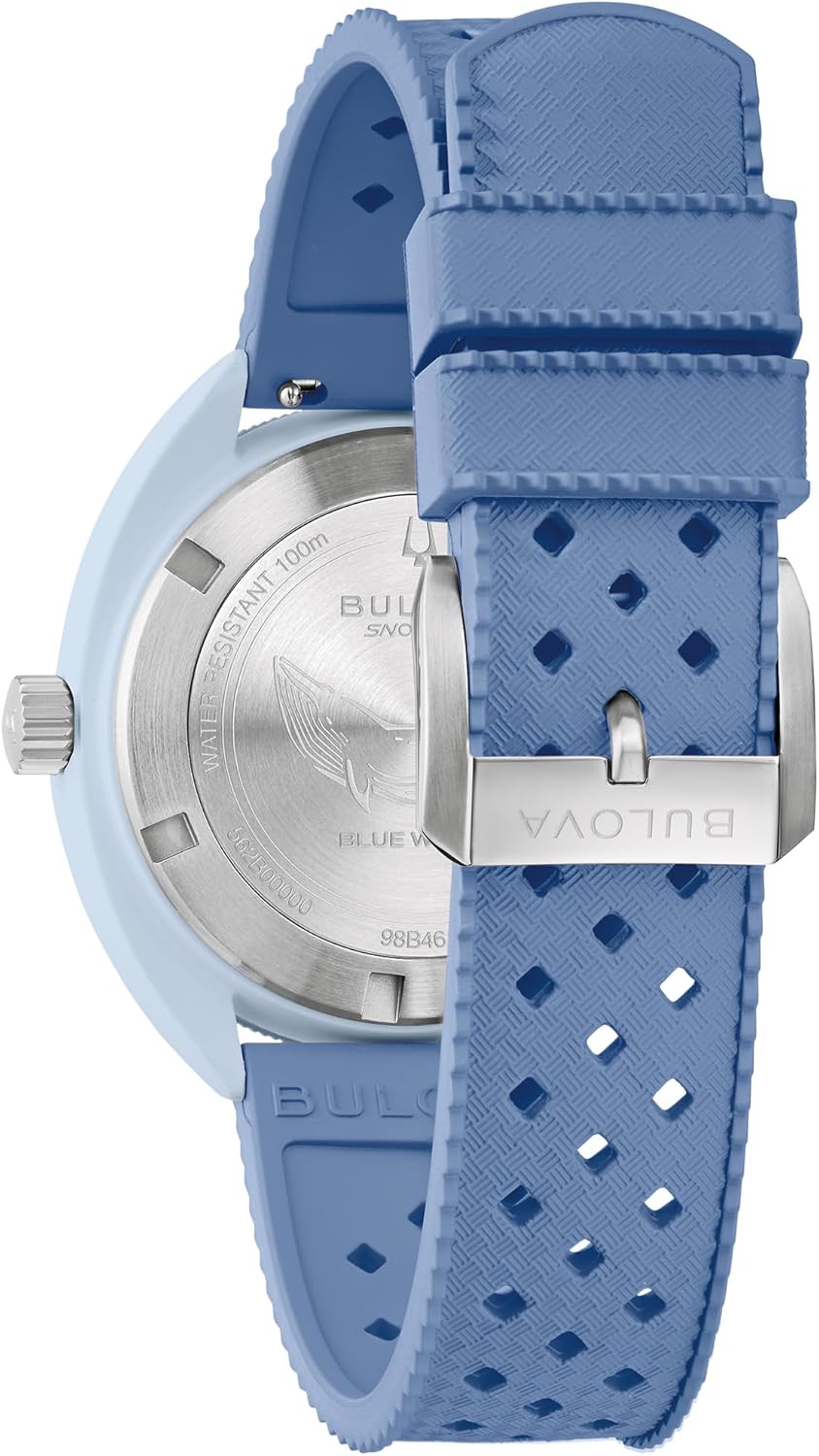Bulova Oceanographer Snorkel Amazon Exclusive Ceramic Case and White Perforated Rubber Strap Watch, Day Date 100M WR