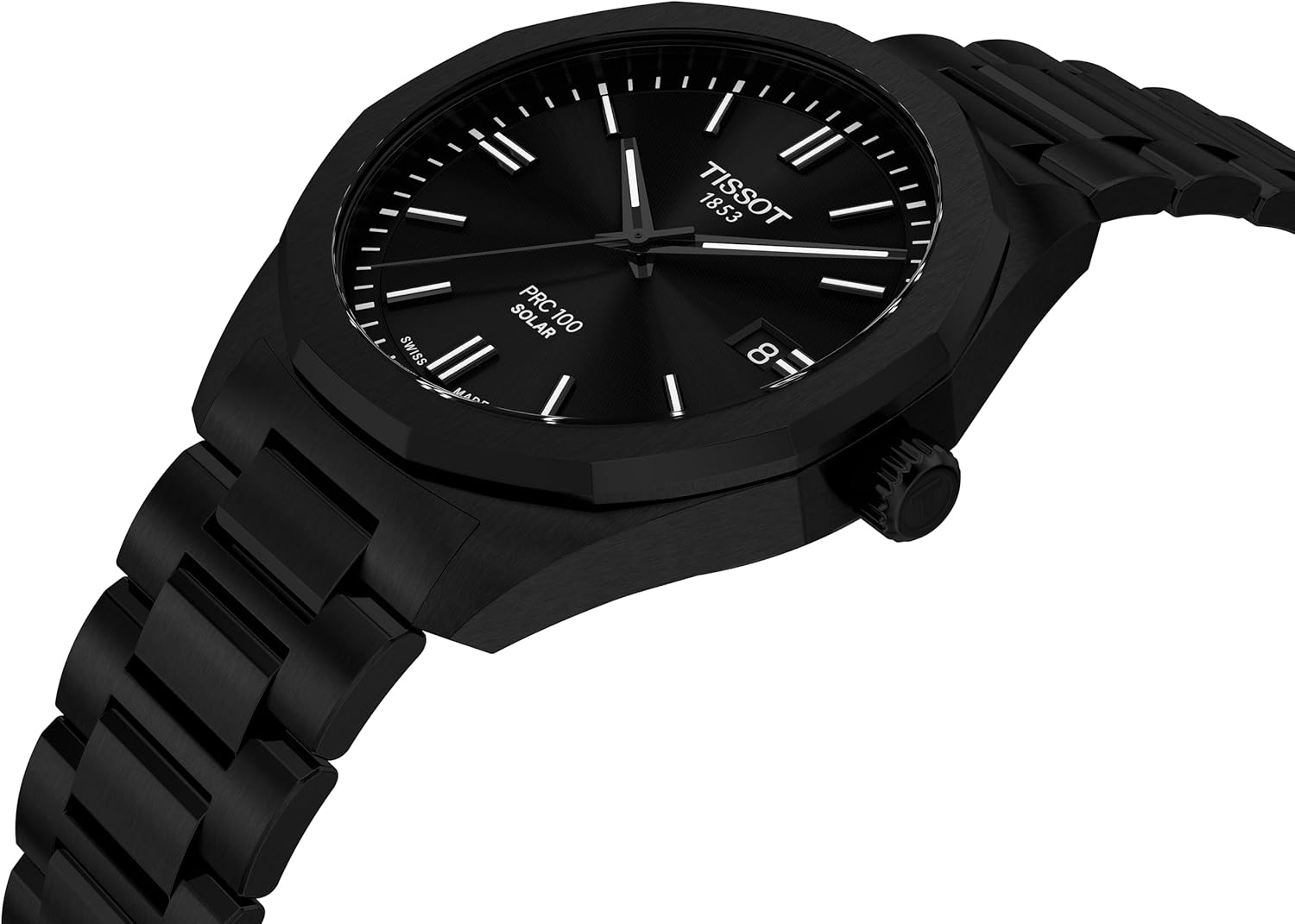 Tissot PRC 100 Solar, Black PVD Dial, 39mm Watch for Men, Blavk PVD Stainless Steel Bracelet, Solar Quartz Movement, T1514223305100
