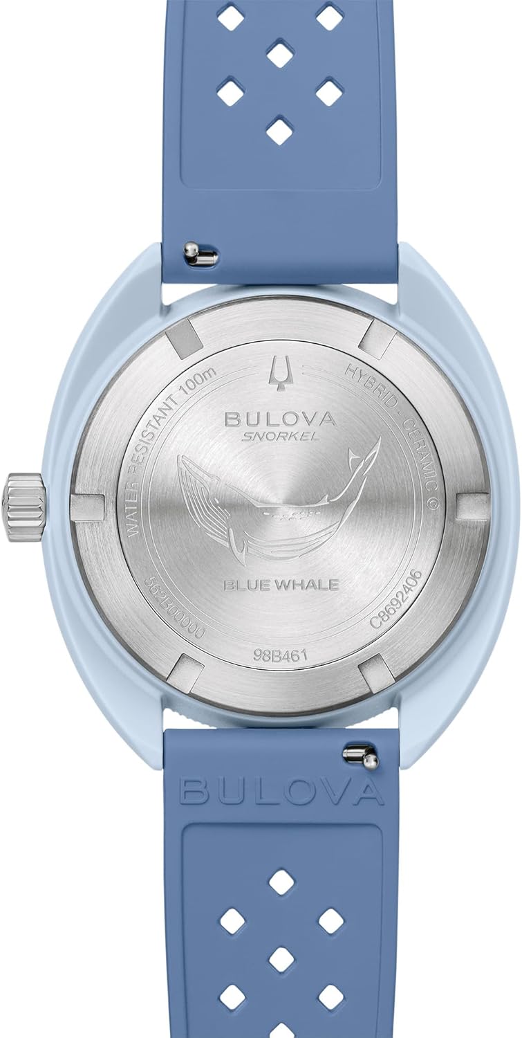 Bulova Oceanographer Snorkel Amazon Exclusive Ceramic Case and White Perforated Rubber Strap Watch, Day Date 100M WR