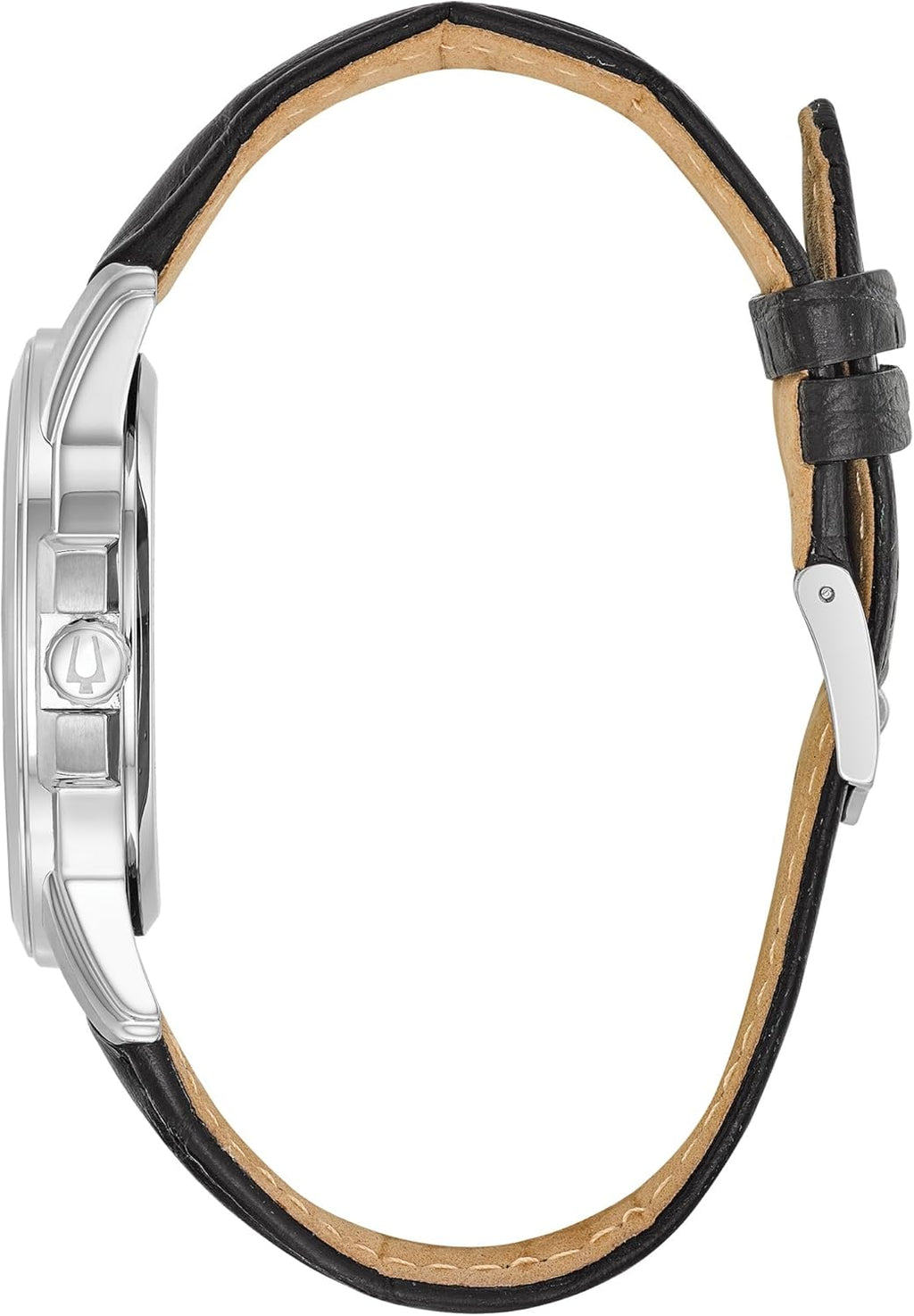 Bulova Men's Precisionist 3-Hand Calendar in Stainless Steel with Black Leather Strap and Black Patterned Dial Style: 96B158