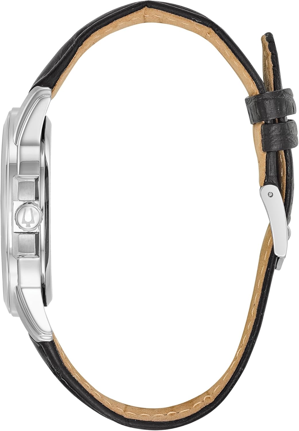 Bulova Men's Precisionist 3-Hand Calendar in Stainless Steel with Black Leather Strap and Black Patterned Dial Style: 96B158