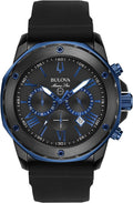 Bulova Men's Marine Star Series A Black and Blue Ion-Plated Stainless Steel 6-Hand Chronograph Quartz Watch, Black Silicone Strap, 40mm Style: 98B308