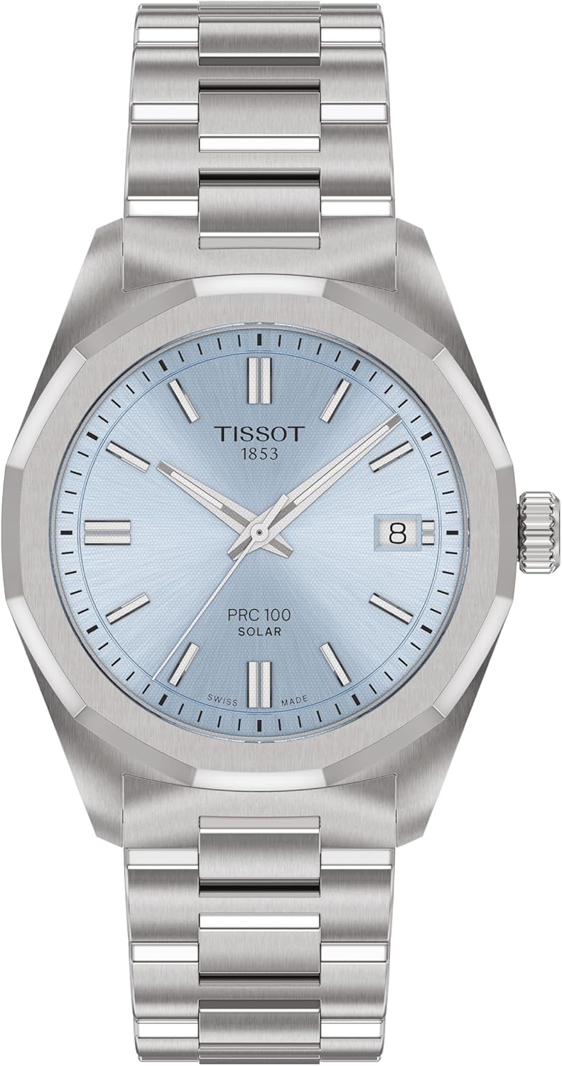 Tissot PRC 100 Solar, Blue DIal, 34mm Watch for Women, Stainless Steel Bracelet, Solar Quartz Movement, T1518221135100