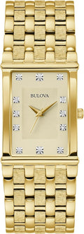 Bulova Men's Classic Gold Tone Stainless Steel 3-Hand Date Quartz Watch, Diamond Dial Style: 97F52