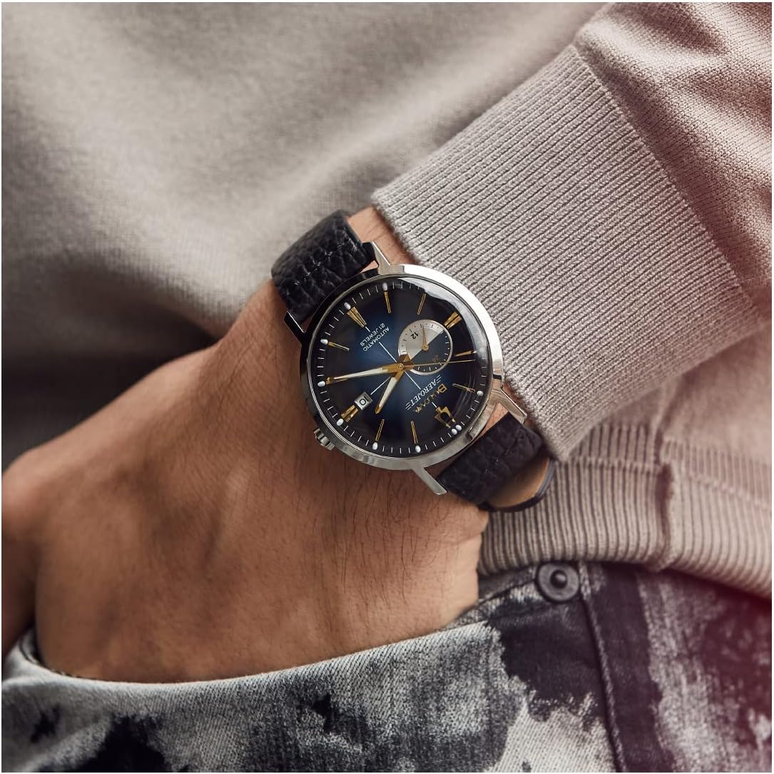 Bulova Men's Vintage Aerojet 4-Hand Automatic Watch, Open Aperture, Hack Feature, 24 Hour Time, Calendar Date, Double Curved Mineral Crystal, Luminous Hands, 41mm