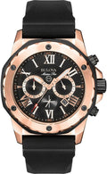 Bulova Men's Marine Star Series A Rose Gold Stainless Steel 6-Hand Chronograph Quartz Watch, Black Silicone Strap Style: 98B104