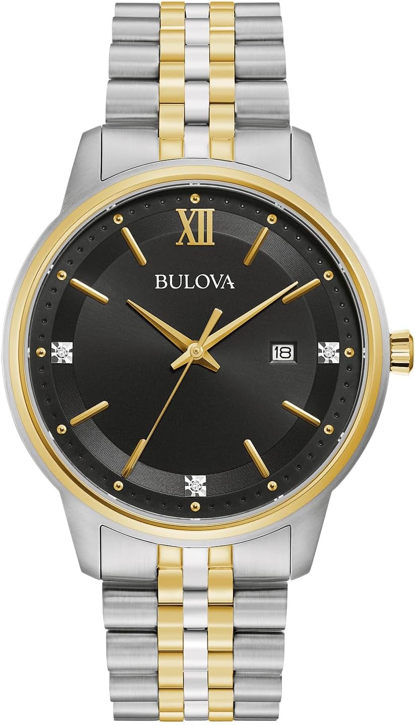 Bulova Men's Dress Classic Diamond Watch, 3-Hand Date Quartz Watch, Stainless Steel Bracelet, 41mm