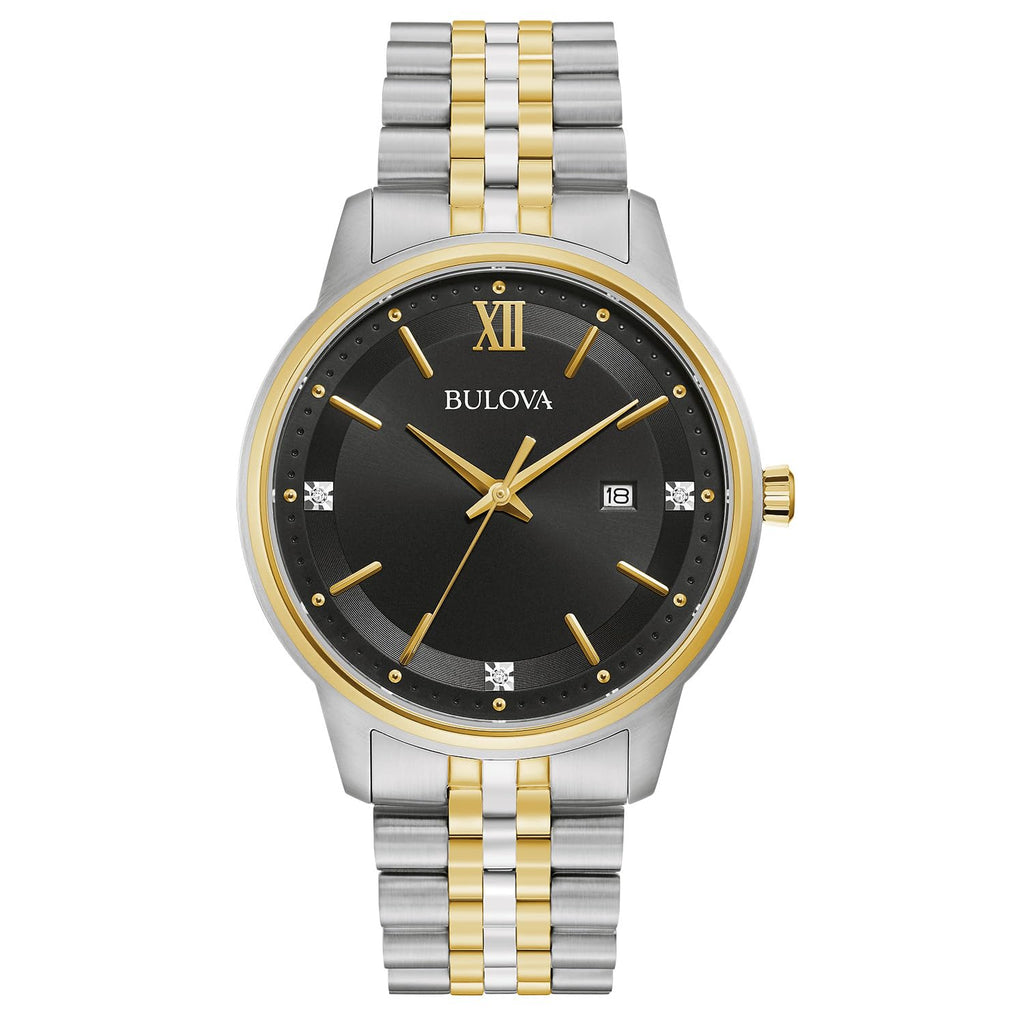 Bulova Men's Dress Classic Diamond Watch, 3-Hand Date Quartz Watch, Stainless Steel Bracelet, 41mm