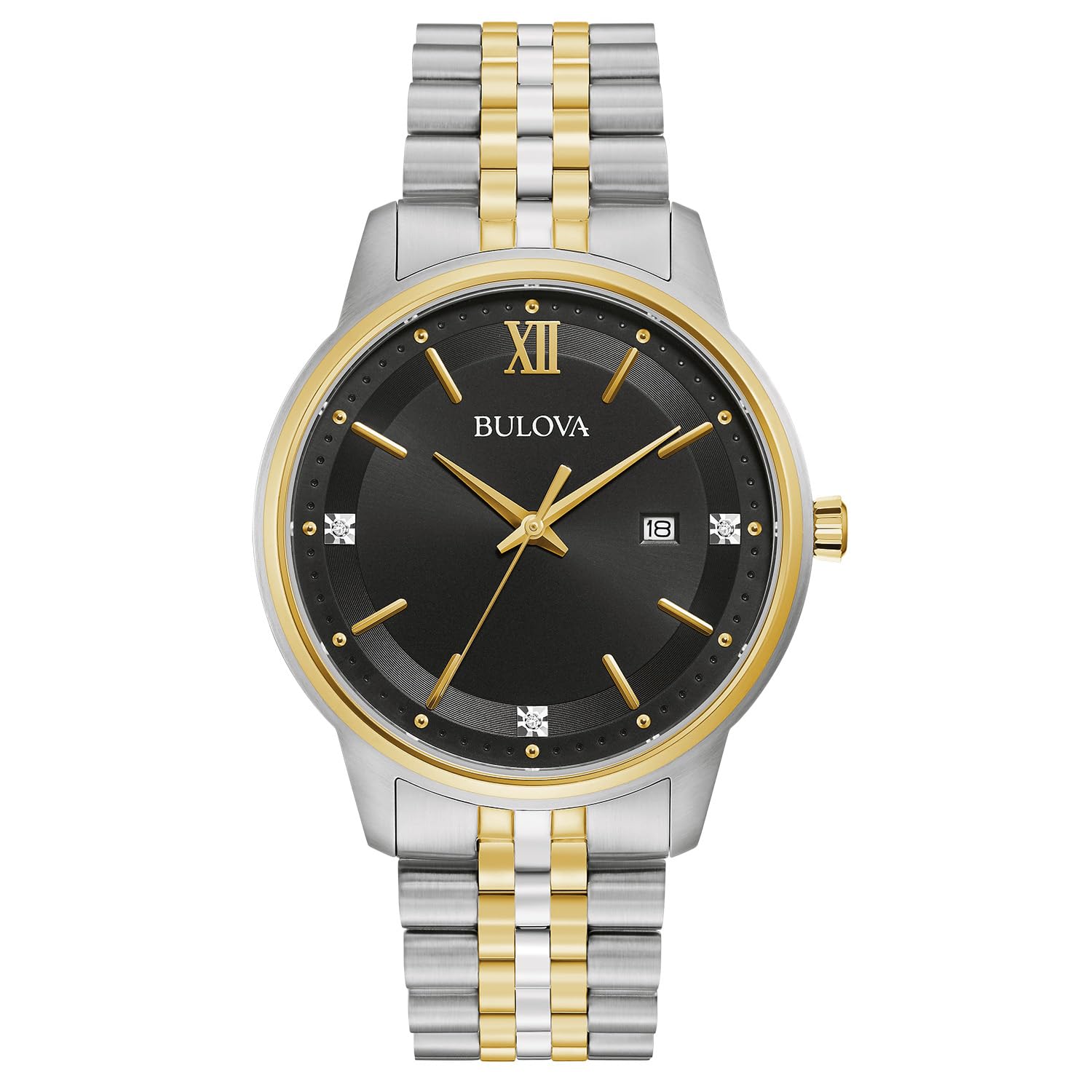 Bulova Men's Dress Classic Diamond Watch, 3-Hand Date Quartz Watch, Stainless Steel Bracelet, 41mm