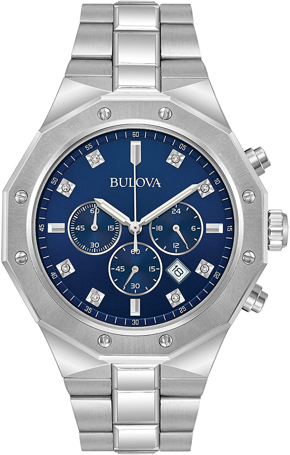 Bulova Men's Classic Diamond 6-Hand Chronograph Quartz Watch, Calendar Date, Luminous Markers, 100M Water Resistant, 44mm