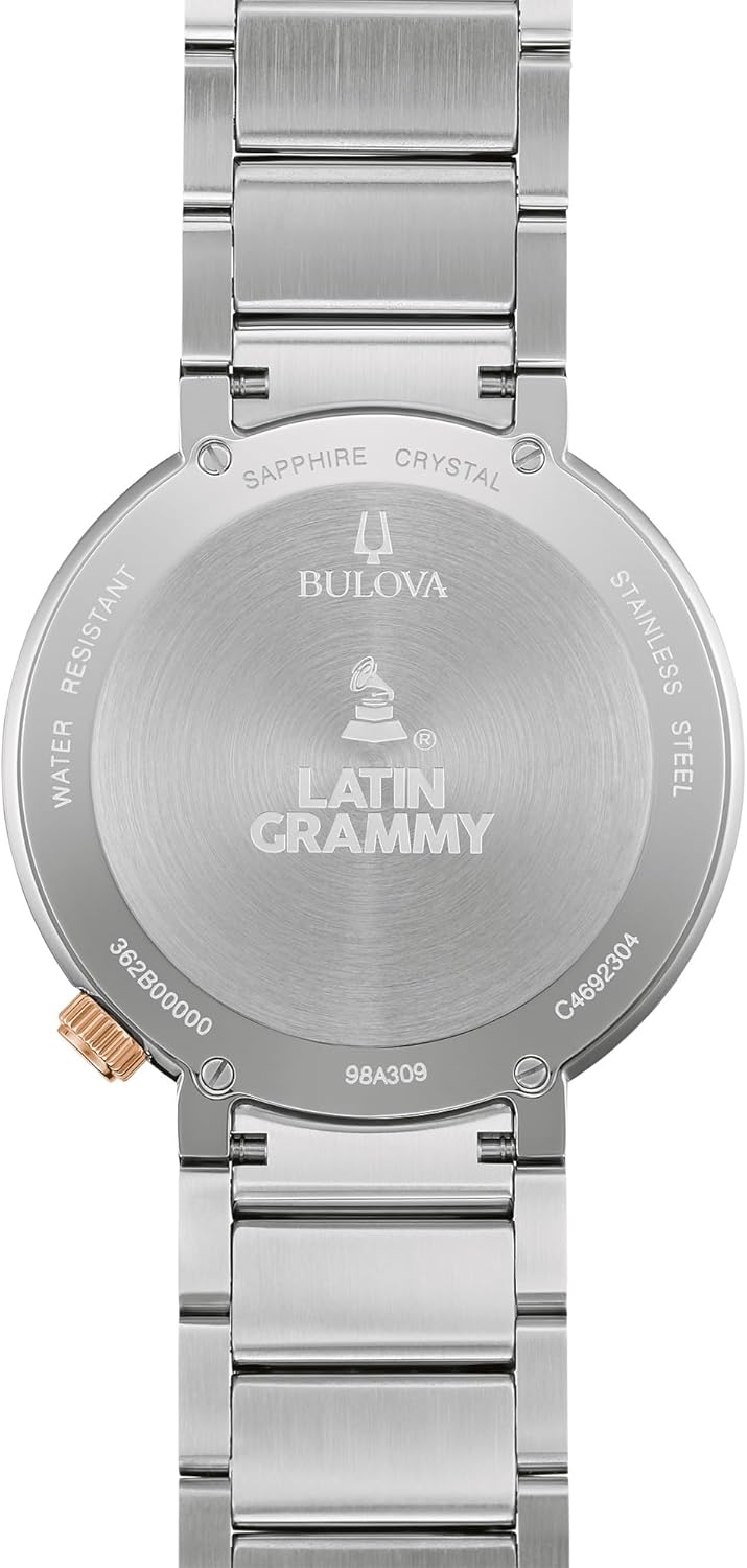 Bulova Latin Grammy Men's Modern Futuro Two Tone Rose Gold Stainless Steel Watch, Textured Grey Dial, 24 Hour Time (Model:98A309)