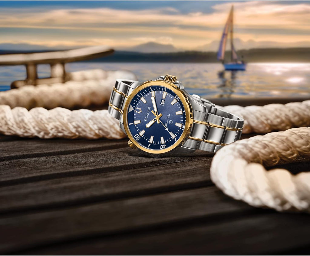 Bulova Men's Marine Star 'Series B' 3-Hand Date Quartz Watch, Luminous Markers, Rotating Dial, 100M Water Resistant, 43mm