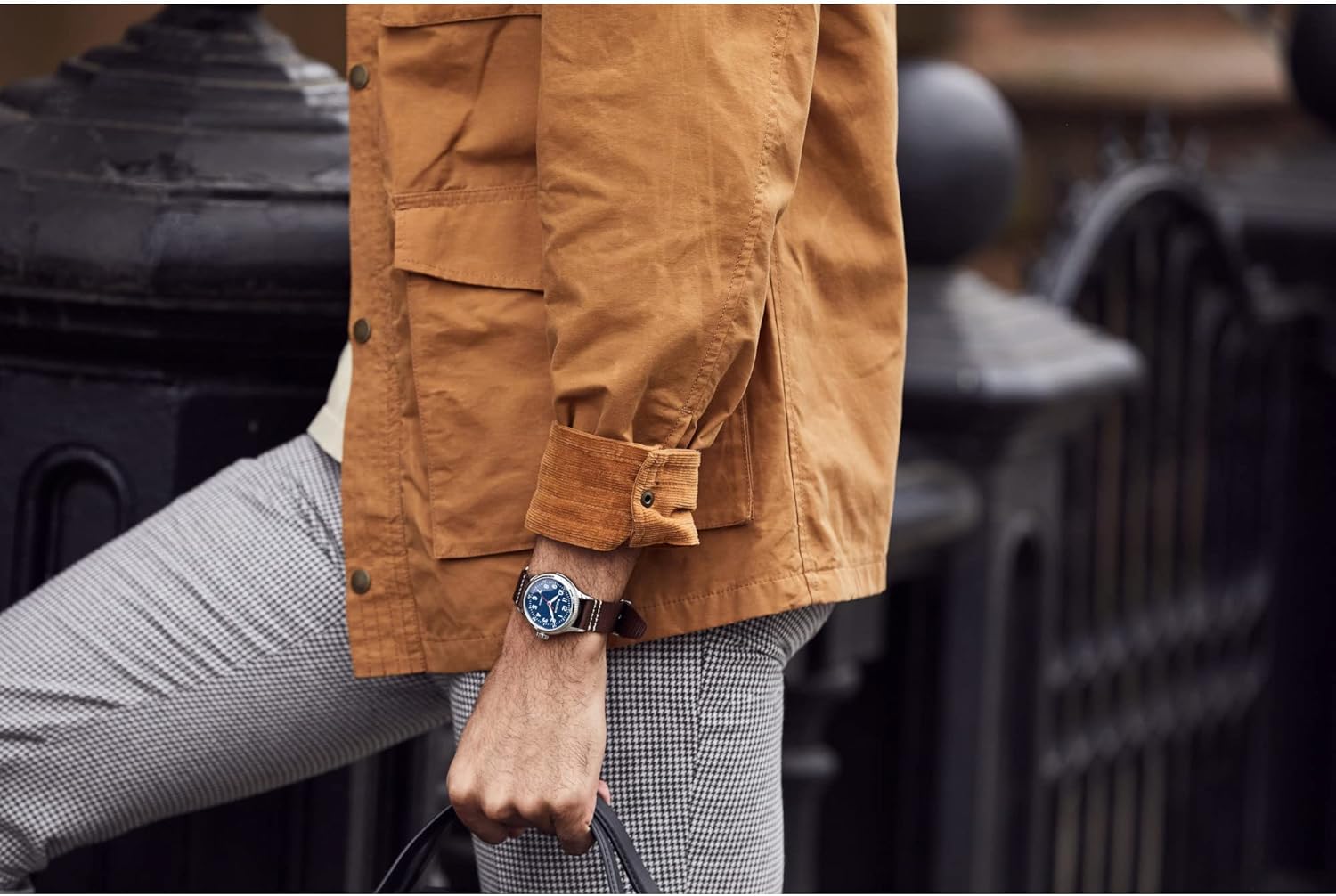 Bulova Men's Military A11 Stainless Steel 3-Hand Hack Automatic Watch, Brown Leather Strap and Blue Dial Style: 96A282