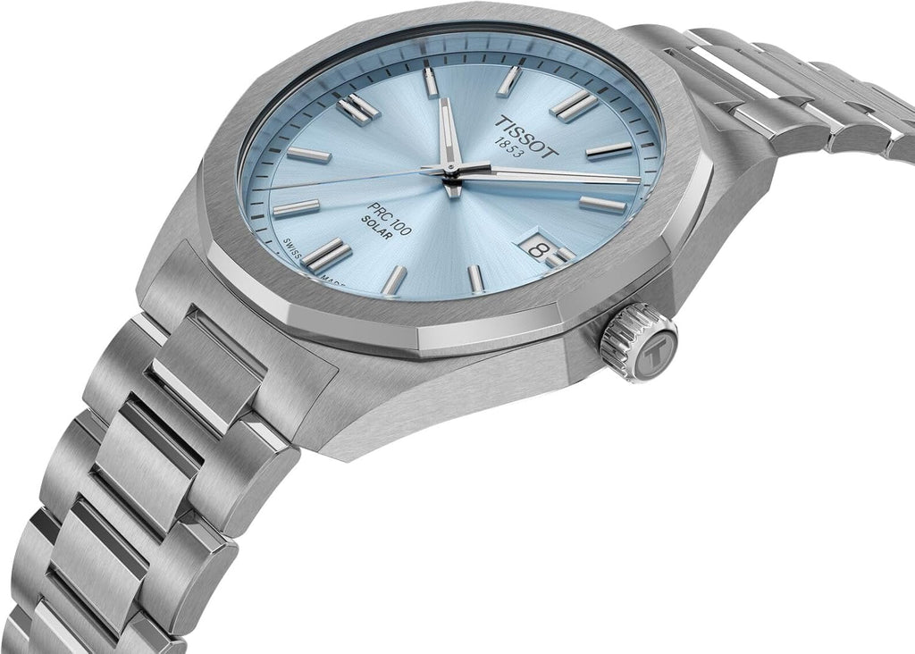 Tissot PRC 100 Solar 39mm, Swiss Solar Quartz Watch for Men, Stainless Steel Case, Blue Dial, T1514221135100