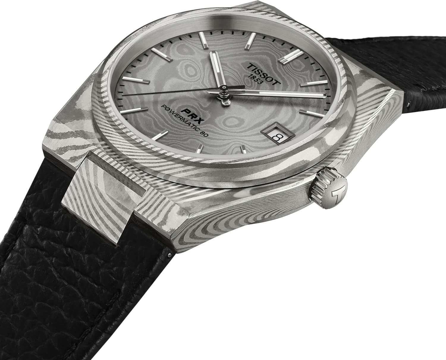 Tissot PRX 38mm, Swiss Automatic Watch for Men, Damascus Steel Case, Grey Dial, T1378079608100