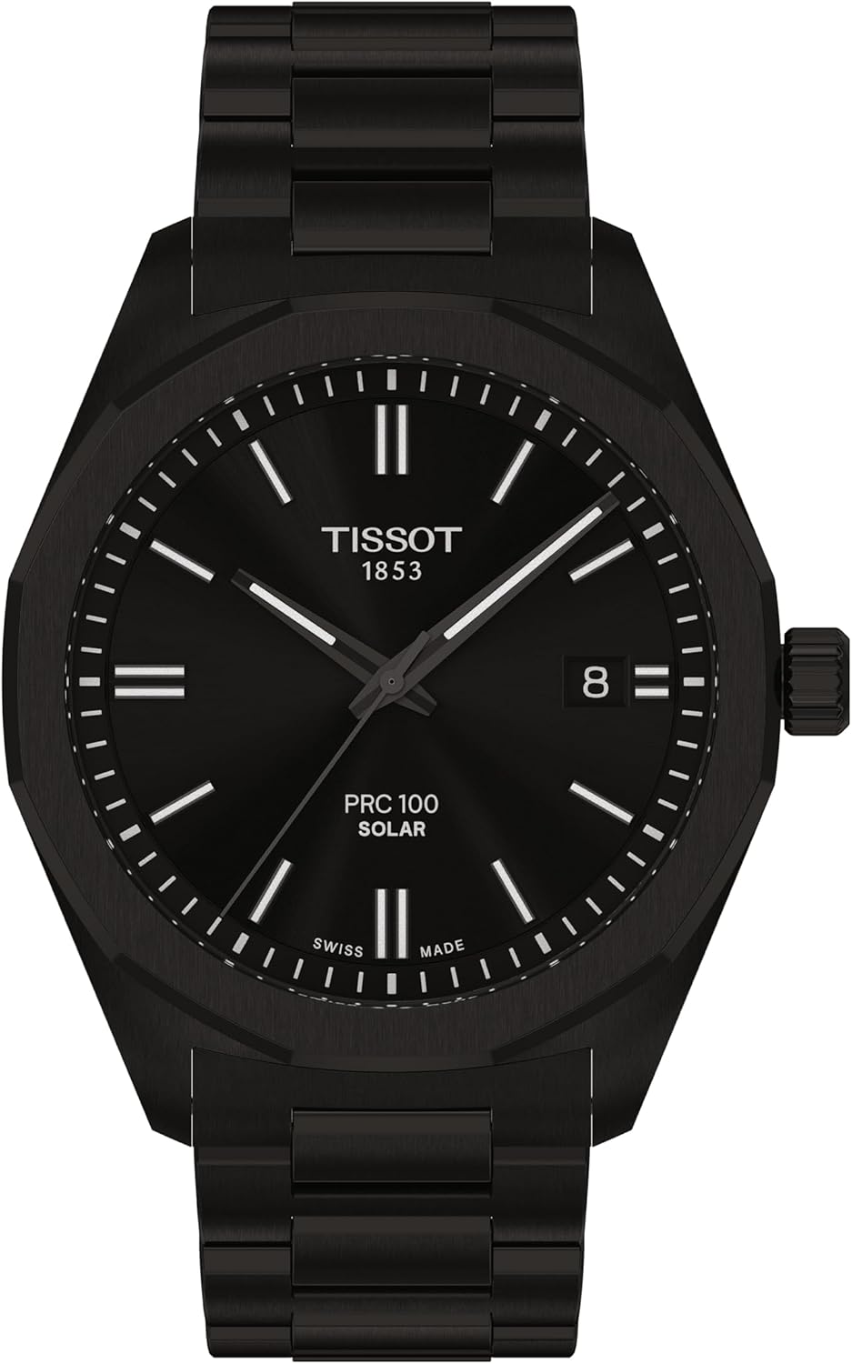 Tissot PRC 100 Solar, Black PVD Dial, 39mm Watch for Men, Blavk PVD Stainless Steel Bracelet, Solar Quartz Movement, T1514223305100