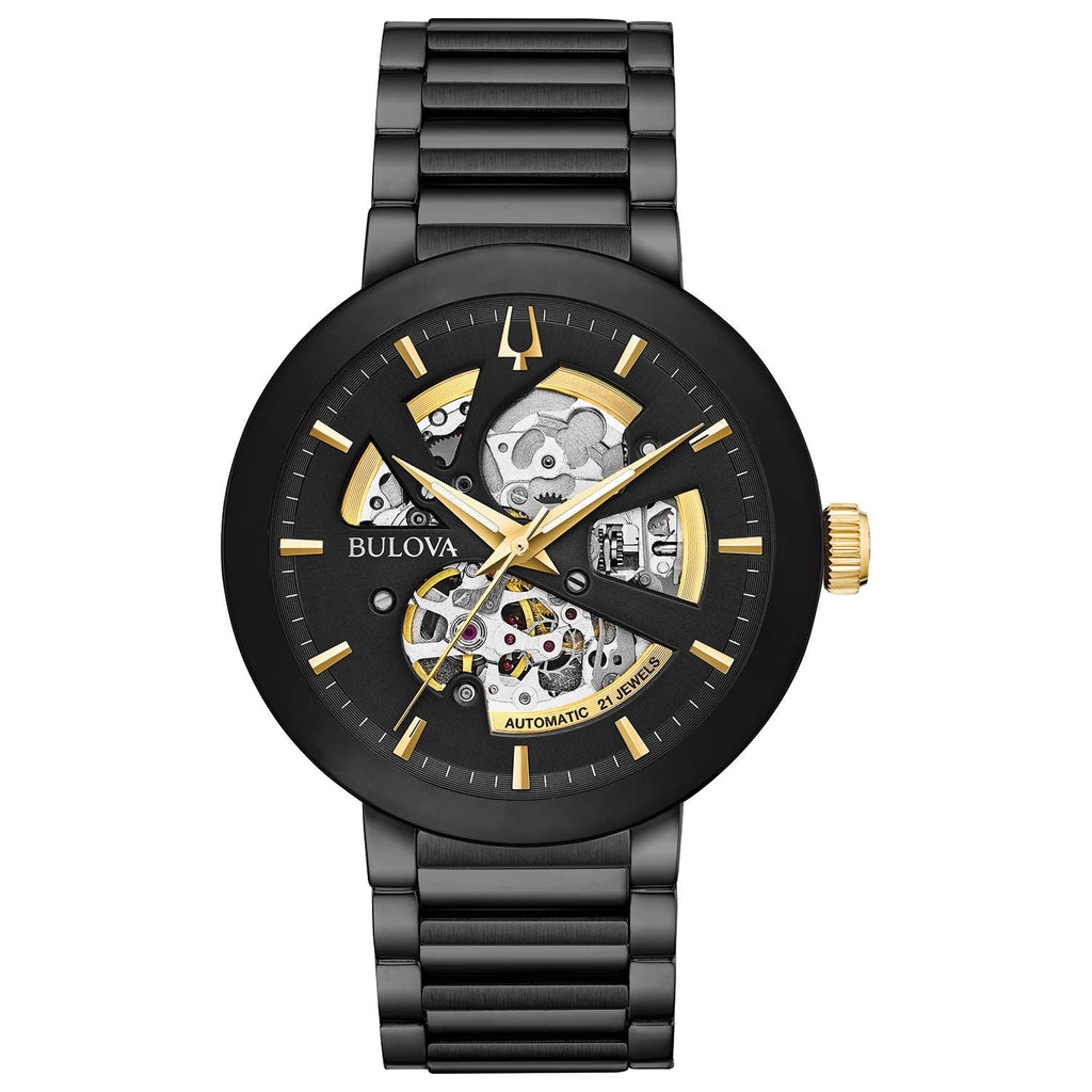 Bulova Men's Modern 3-Hand Automatic Watch, Open Aperture Dial and Edge to Edge Crystal