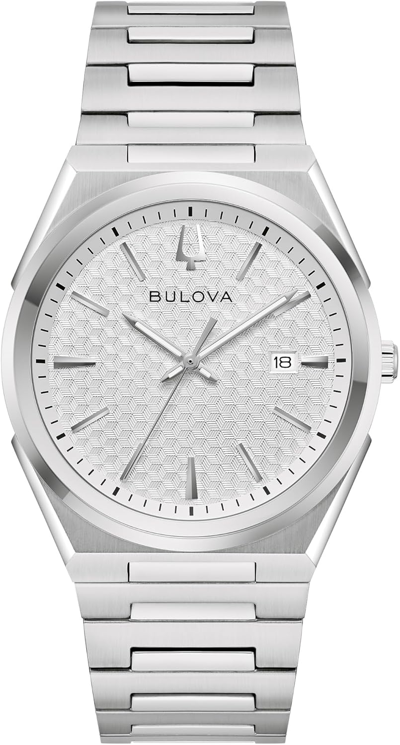 Bulova Mens Dress Classic Quartz Two Tone Stainless Steel Watch, Patterned Dial, 39mm