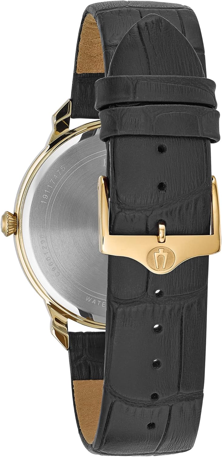 Bulova Men's Classic 3-Hand Quartz Black Leather Strap Watch, Roman Numeral Markers, 41mm