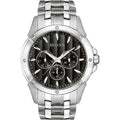 Bulova Men's Classic Dress 6-Hand Multi-Function Day/Date Quartz Watch, Black Patterned Dial, 43mm