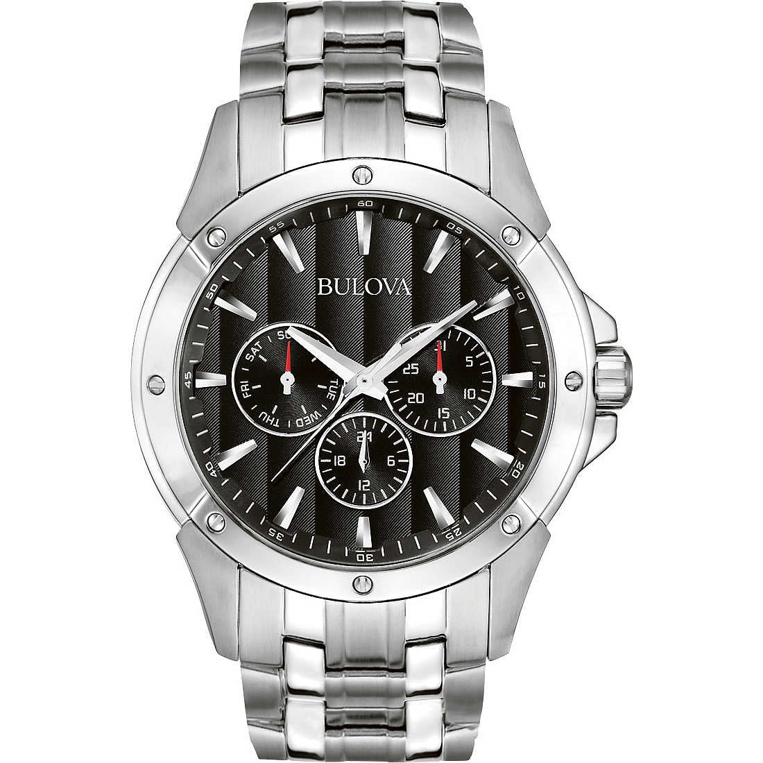 Bulova Men's Classic Dress 6-Hand Multi-Function Day/Date Quartz Watch, Black Patterned Dial, 43mm