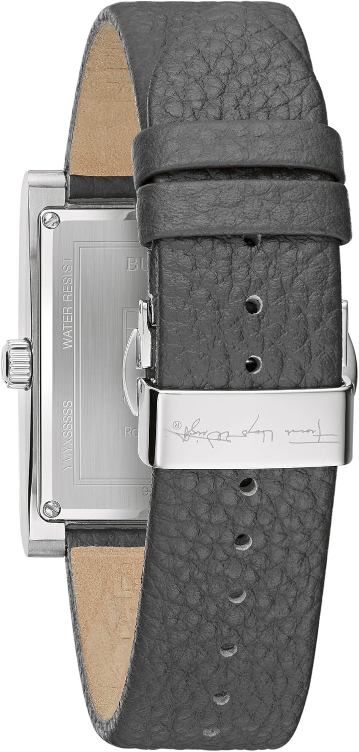 Bulova Frank Lloyd Wright Robie House Stainless Steel 3-Hand mens Quartz Watch, Gray Leather Strap Style: 96A287
