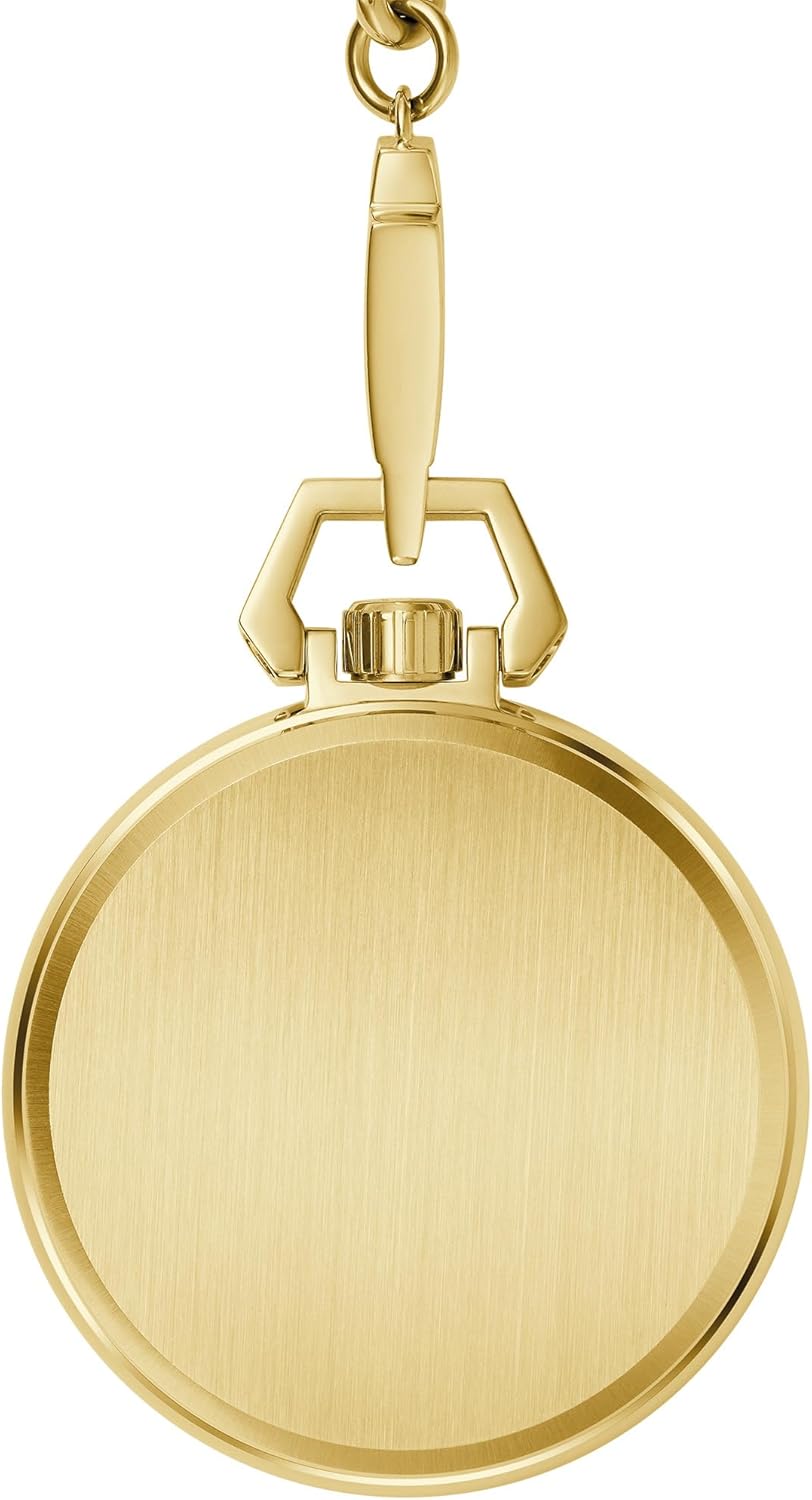 Bulova Classic Sutton Automatic Pocket Watch 3-Hand Date Stainless Steel, Full Skeleton, Gold Dial with Stainless Chain Style: 97A178