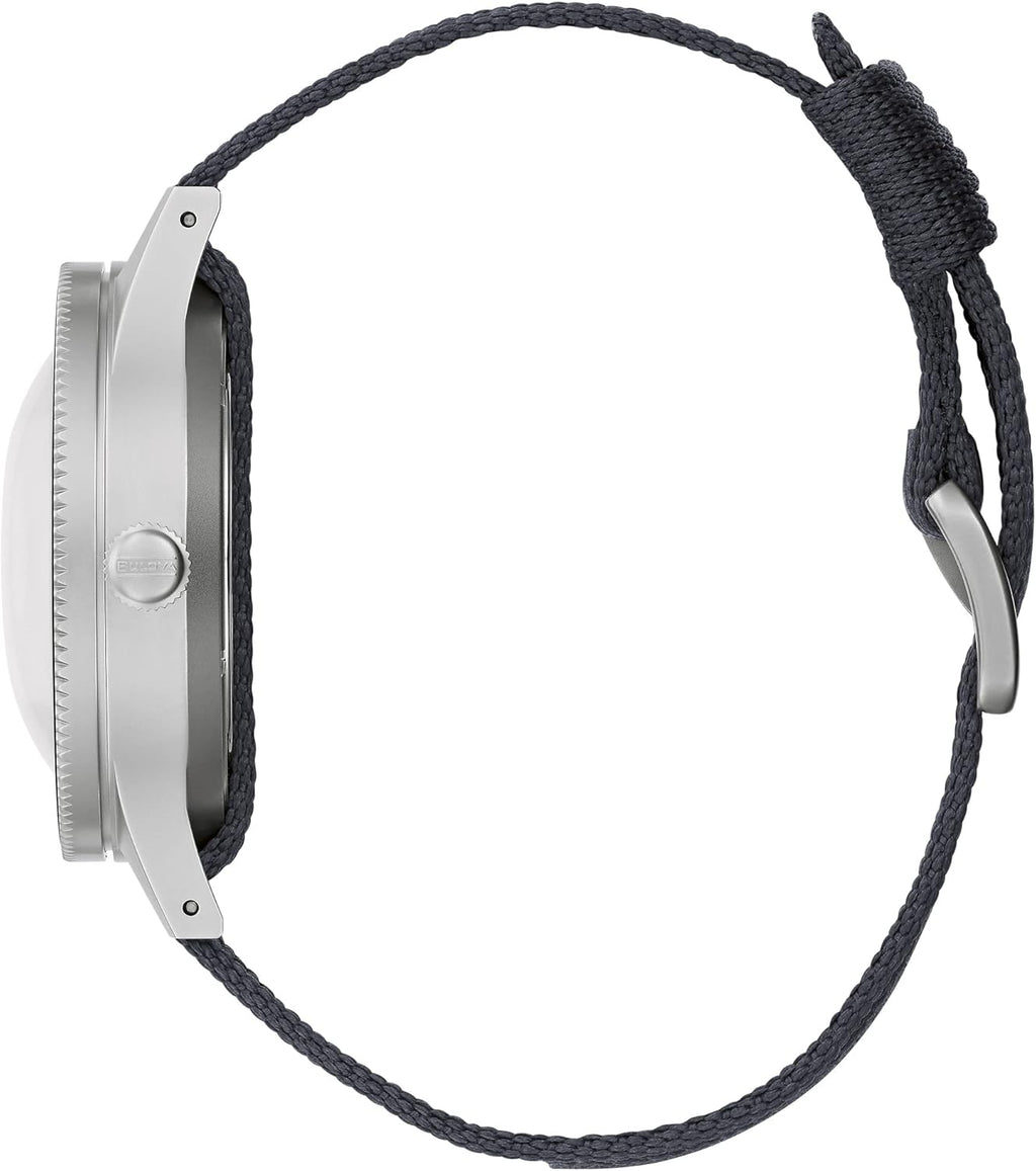 Bulova Men's Archive Series MIL-SHIPS-W-2181 Stainless Steel 3-Hand Hack Automatic Watch, Grey Nylon Strap and Black Matte Dial Style: 98A266