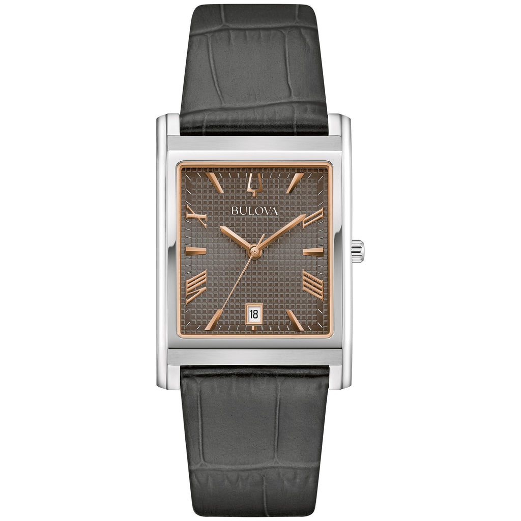 Bulova Men's Classic Sutton 3-Hand Calendar Quartz Leather Strap, Patterned Dial, Sapphire Crystal, 29 x 41mm
