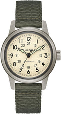 Bulova Men's Military Hack Automatic Black PVD-Coated Stainless Steel Case and Green Nylon Strap Watch, Ivory Dial Style:98A307