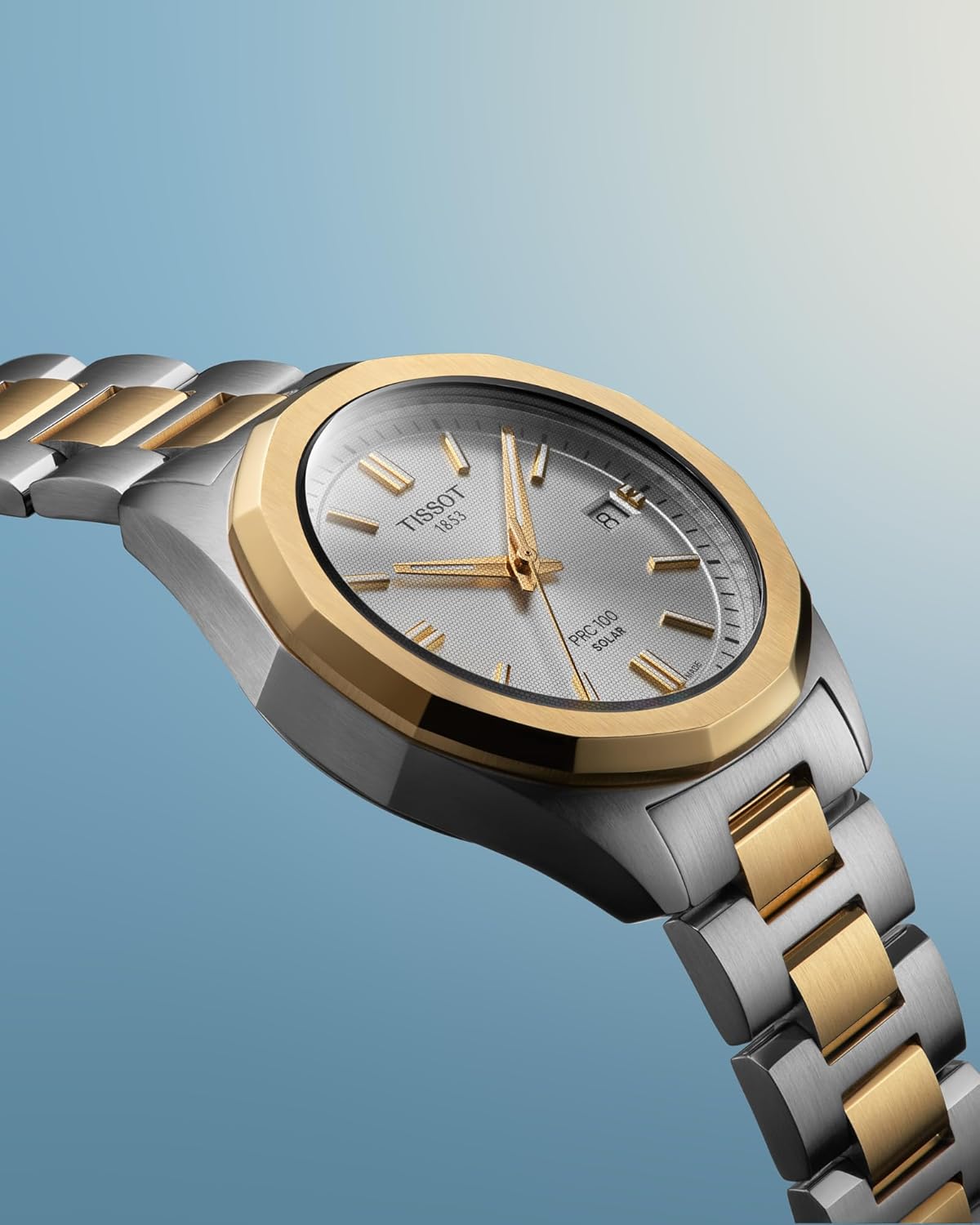 Tissot PRC 100 Solar 39mm, Swiss Solar Quartz Watch for Men, Stainless Steel Case, Silver Dial, T1514222203100