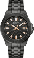 Bulova Men's Sport Watch, Black Stainless Steel Bracelet, Rose Gold Accents, Luminous Markers Black Dial, 42mm Case Style: 98B438