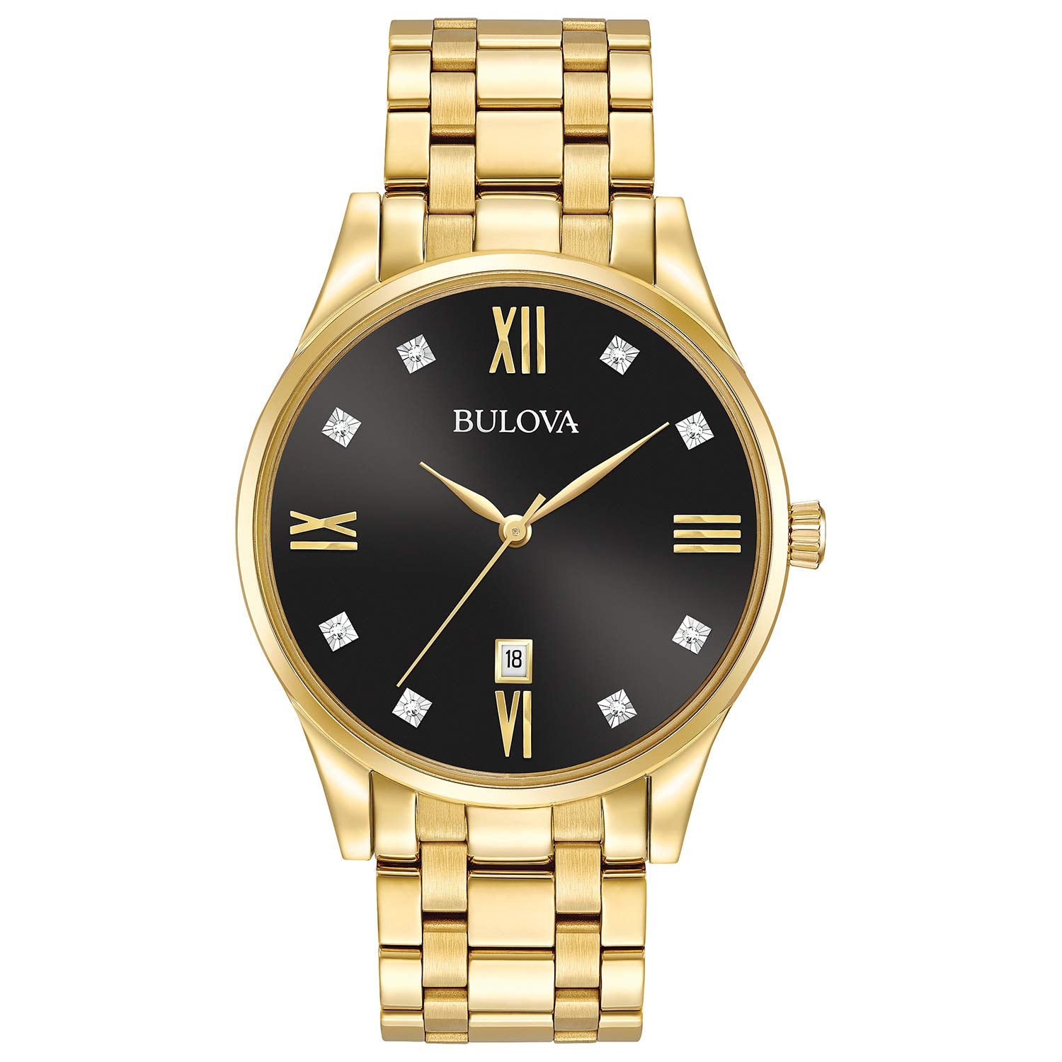Bulova Men's Classic Stainless Steel Watch with Diamonds and Day Date
