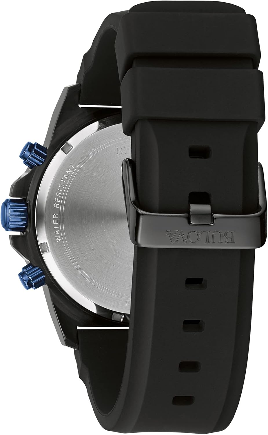 Bulova Men's Marine Star Series A Black and Blue Ion-Plated Stainless Steel 6-Hand Chronograph Quartz Watch, Black Silicone Strap, 40mm Style: 98B308