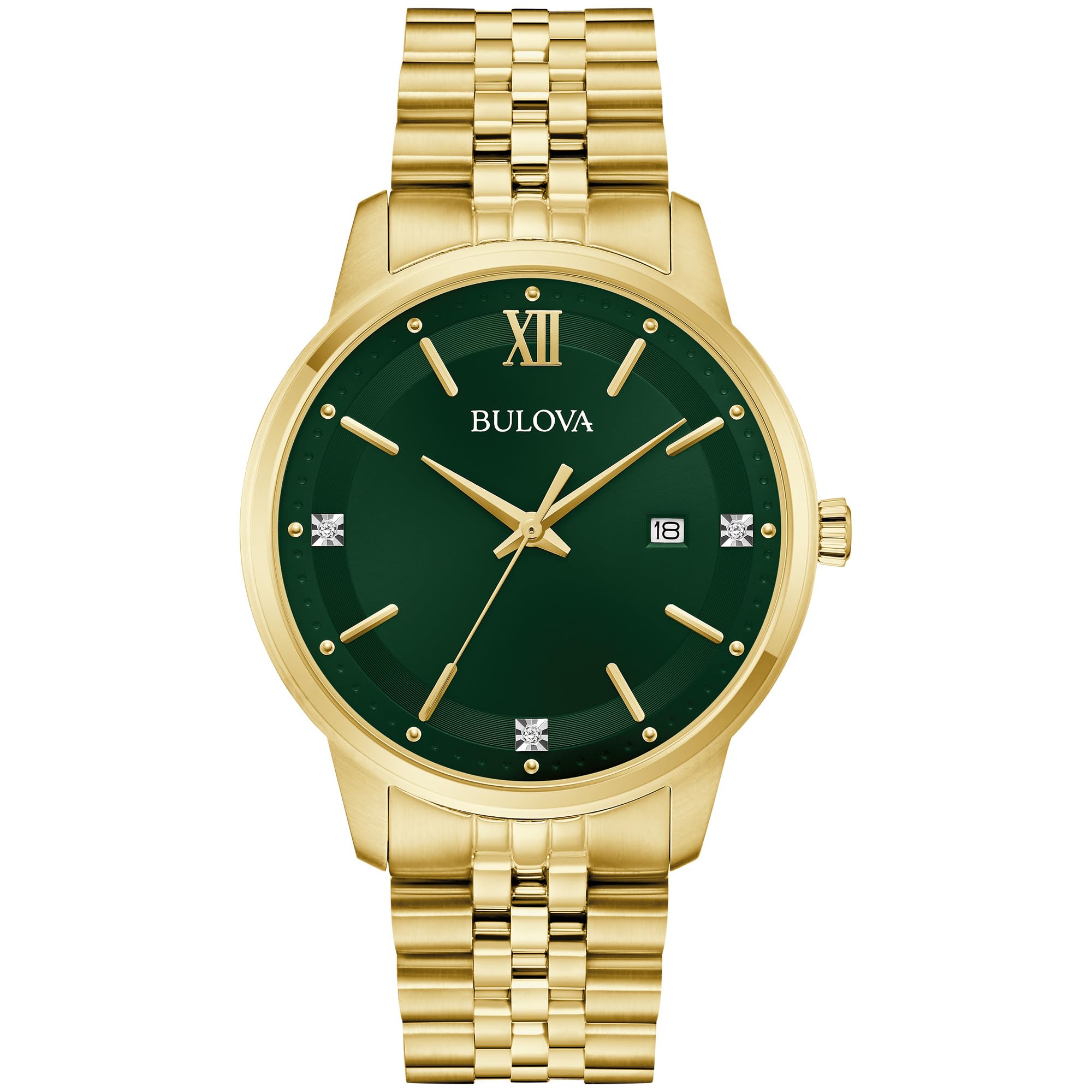 Bulova Men's Dress Classic Diamond Watch, 3-Hand Date Quartz Watch, Stainless Steel Bracelet, 41mm