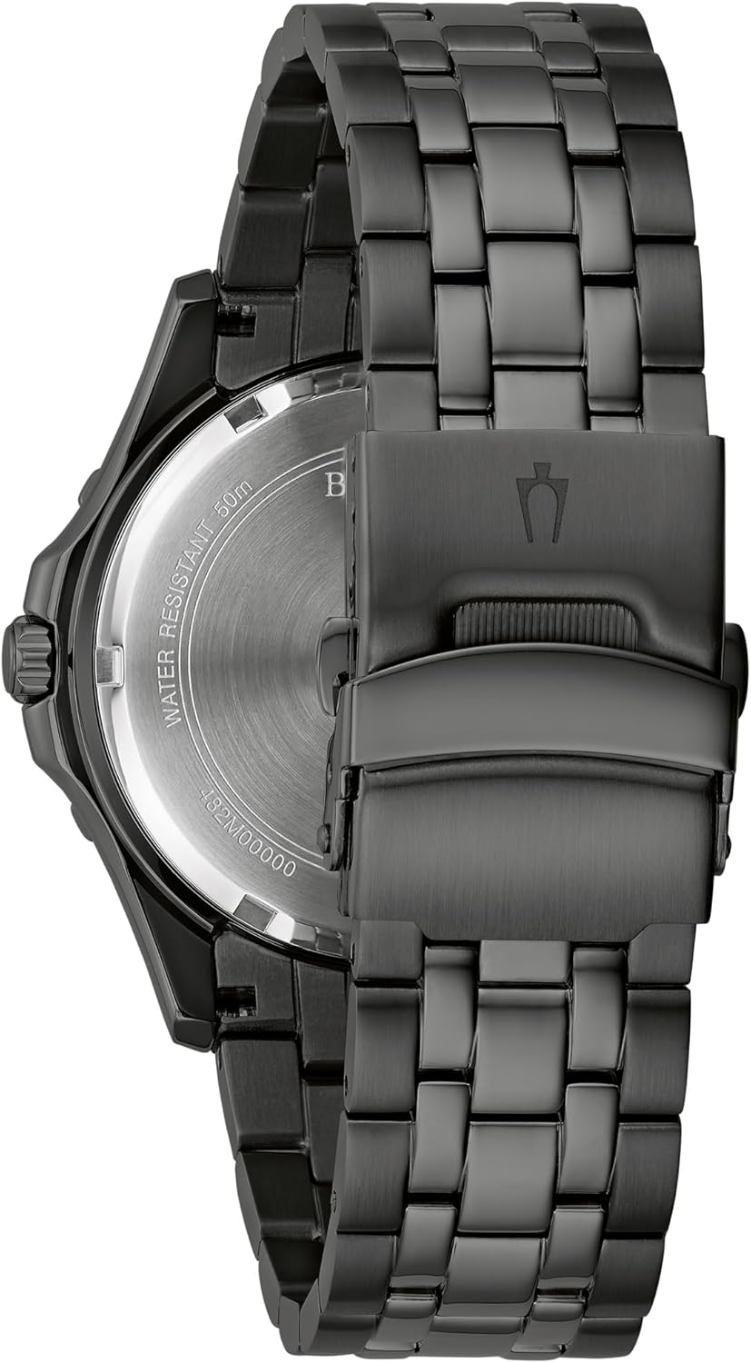 Bulova Men's Sport Watch, Black Stainless Steel Bracelet, Rose Gold Accents, Luminous Markers Black Dial, 42mm Case Style: 98B438
