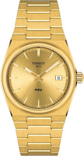 Tissot Mens Tissot PRX 316L Stainless Steel case with Yellow Gold PVD Coating Quartz Watch, Yellow, Stainless Steel, 12 (T1374103302100)
